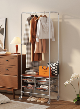 中古落地衣帽架卧室移动衣服挂架床边落地挂衣架抽屉包包置物架