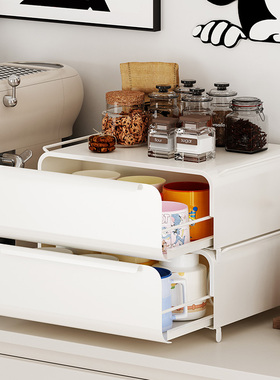 桌面收纳盒杯子置物架咖啡机防尘水杯架台面抽屉式茶叶茶具收纳柜