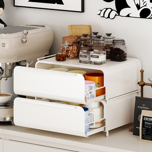 桌面收纳盒杯子置物架咖啡机防尘水杯架台面抽屉式 茶叶茶具收纳柜