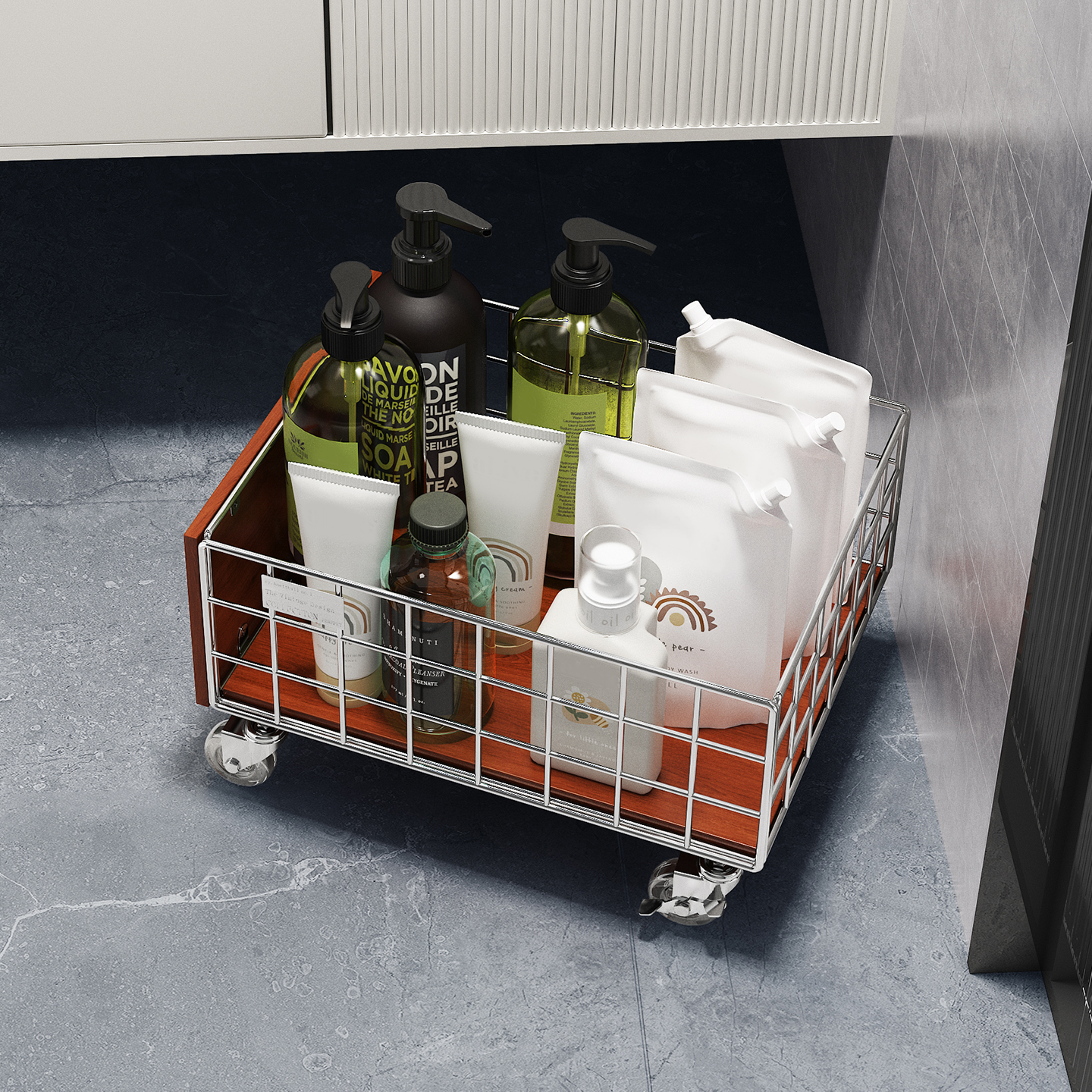 a生浴室脏衣篮柜下可移动置物架