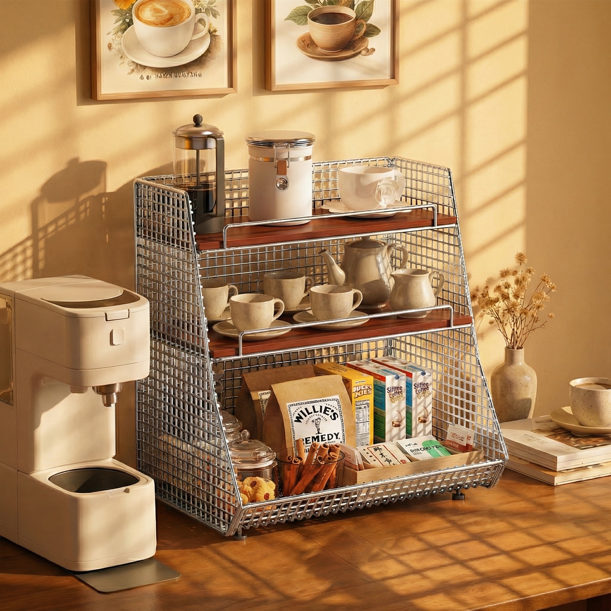 中古风桌面杯子收纳架多层零食置物架咖啡杯架多功能餐边收纳篮子,家庭/个人清洁工具,杯架,淘宝优惠券,粉丝福利购,淘宝优惠卷