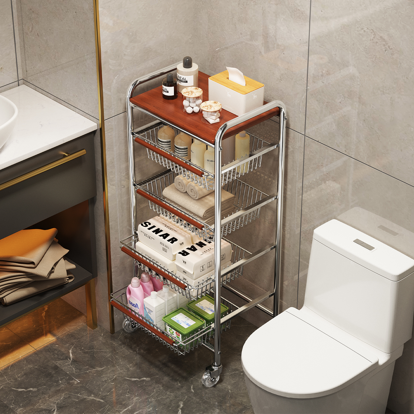 a生高端卫生间置物架落地小推车