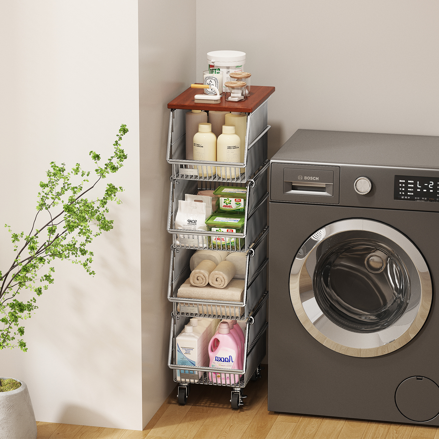 a生304不锈钢洗衣机侧面置物架子