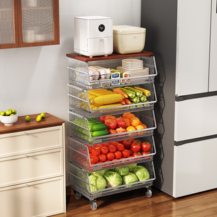 304不锈钢厨房蔬菜置物架推车家用落地菜篮转角菜架靠墙果蔬收纳