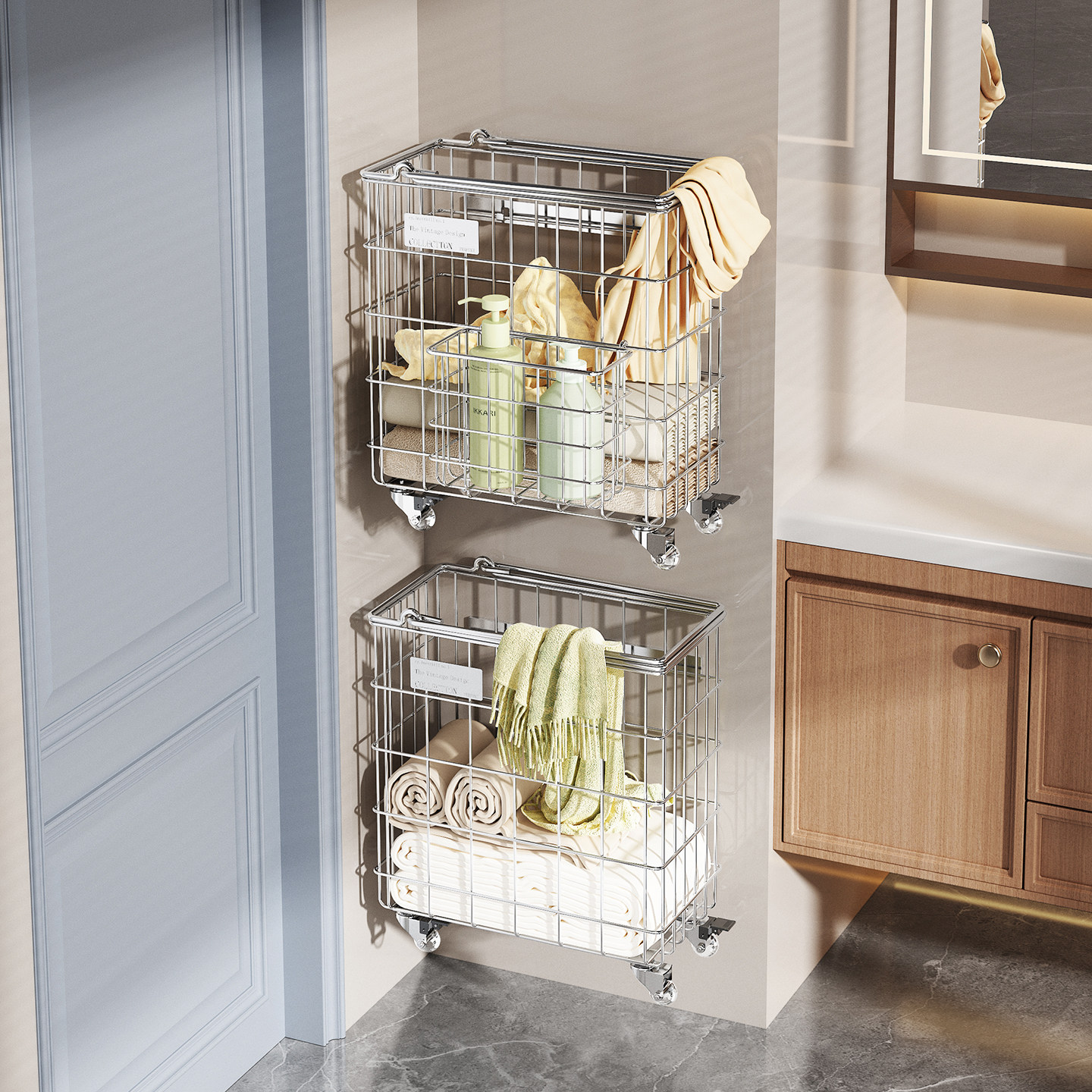 脏衣篮脏衣篓壁挂家用轻奢不锈钢洗衣篮小推车卫生间放衣服收纳筐,收纳整理,整理架/置物架/收纳架,淘宝优惠券,粉丝福利购,淘宝优惠卷