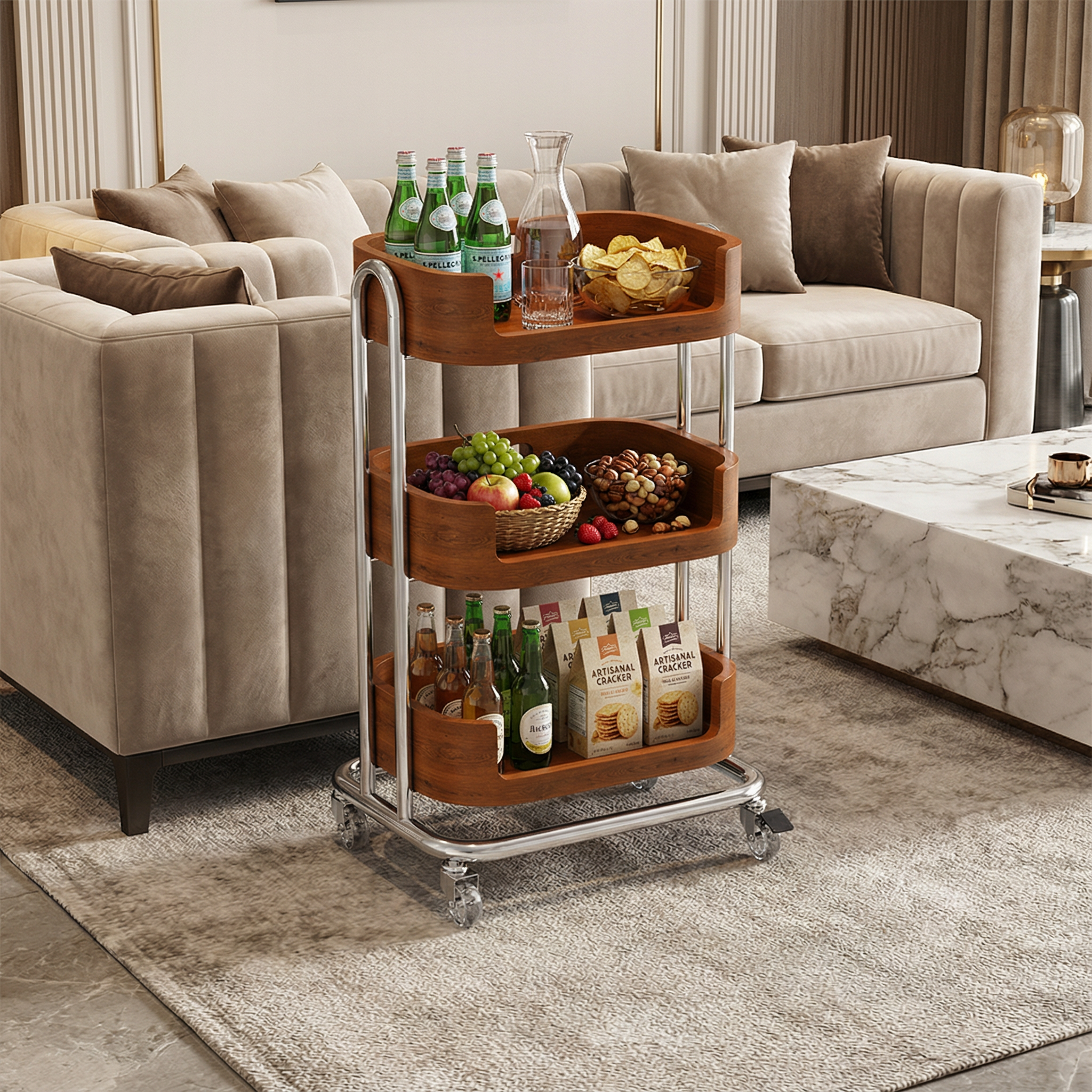 零食置物架高颜值客厅可移动边几家用餐边柜小推车厨房蔬菜收纳架,住宅家具,搁板/置物架/家用陈列架,淘宝优惠券,粉丝福利购,淘宝优惠卷