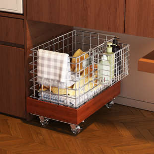家用柜下脏衣篮中古风衣物收纳小推车多功能卫生间洗护用品收纳筐