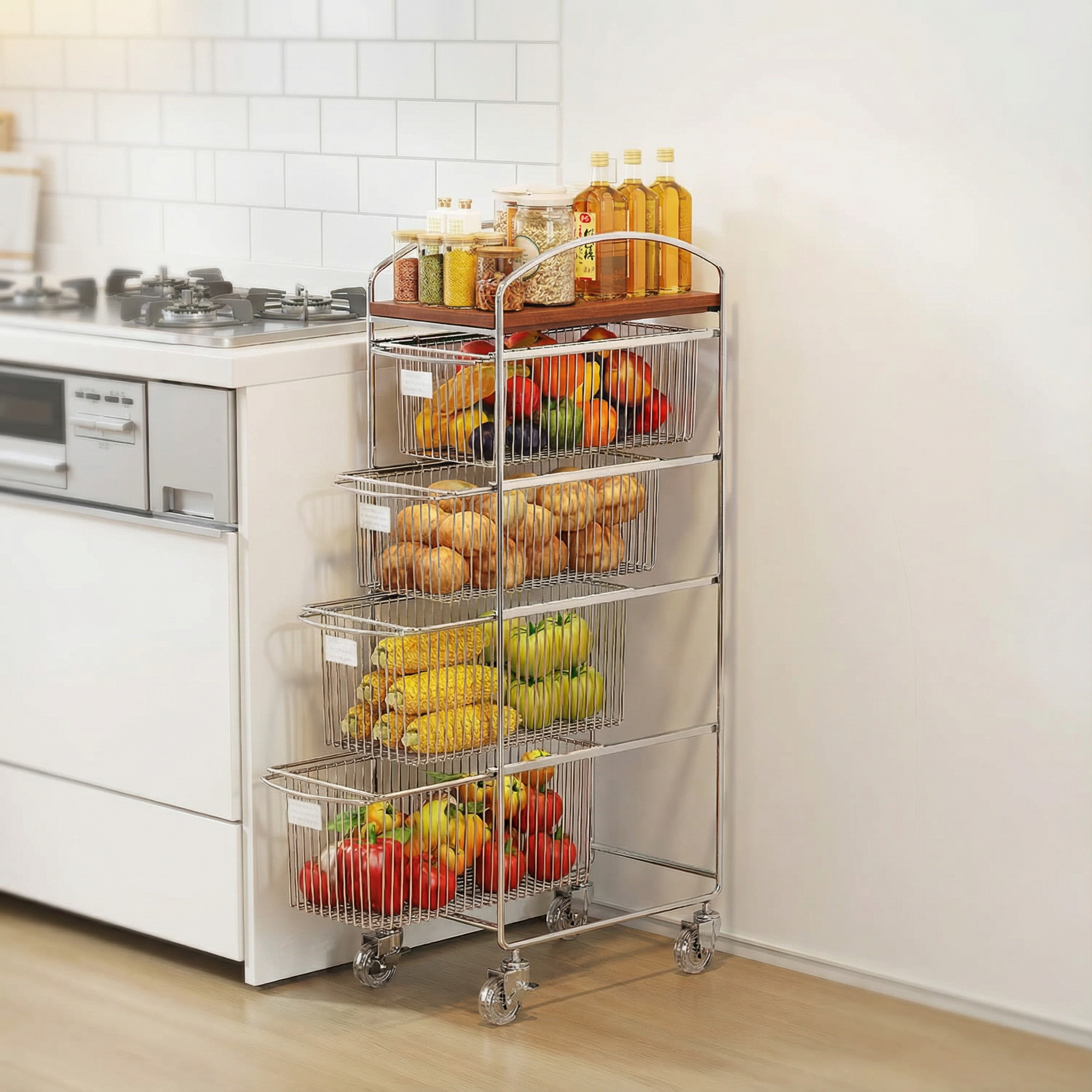 304不锈钢调料置物架厨房多层大容量果蔬收纳筐可叠加收纳小推车,厨房/烹饪用具,果蔬置物架/篮/框,淘宝优惠券,粉丝福利购,淘宝优惠卷