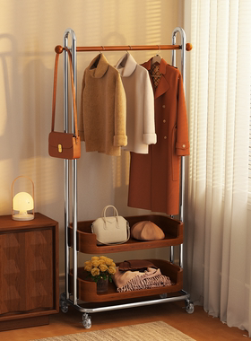 多功能挂衣架中古风客厅置物架卧室家用落地衣帽架可移动次净衣架