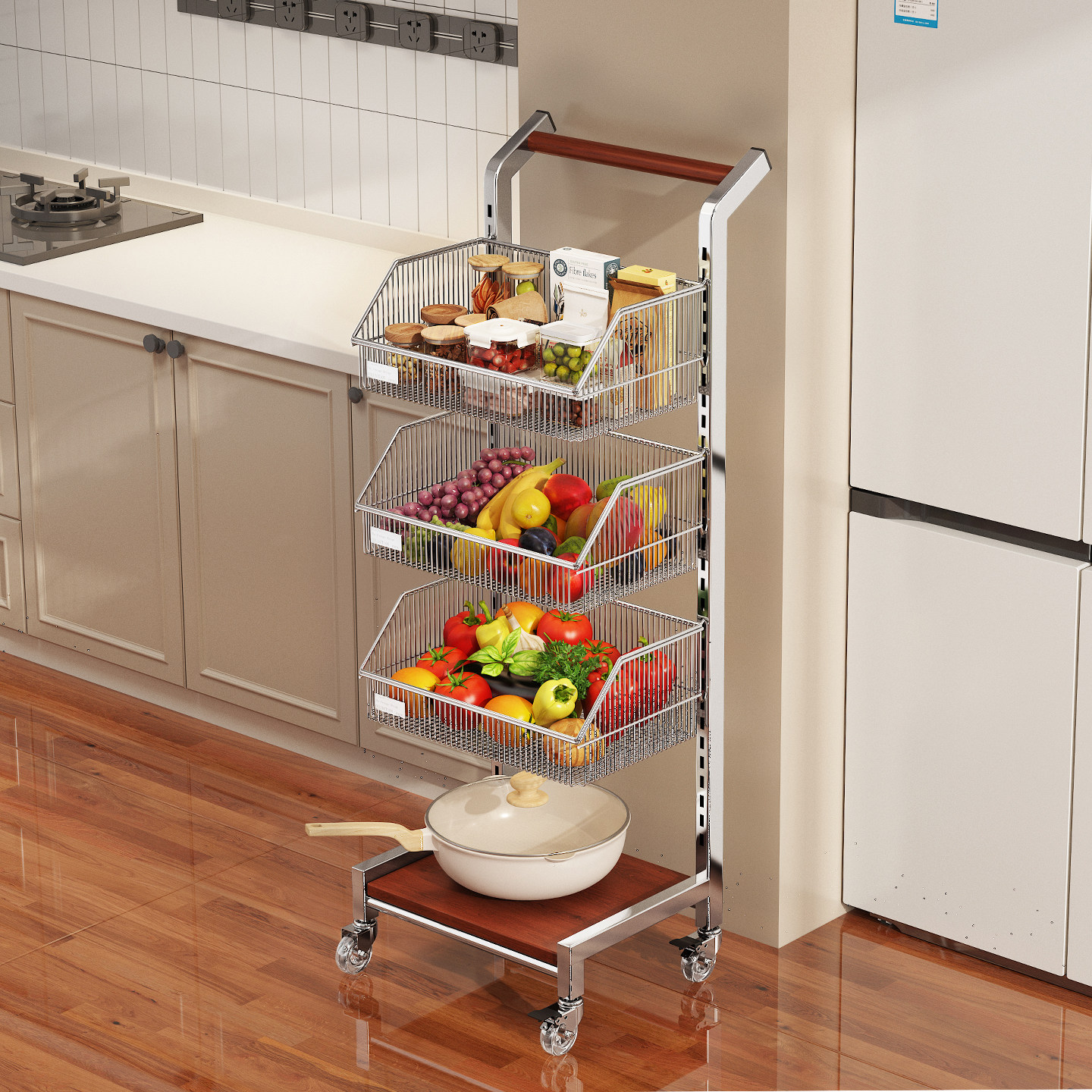 厨房蔬菜置物架落地多层靠墙储物柜葱姜蒜调味品收纳筐多功能推车,厨房/烹饪用具,果蔬置物架/篮/框,淘宝优惠券,粉丝福利购,淘宝优惠卷