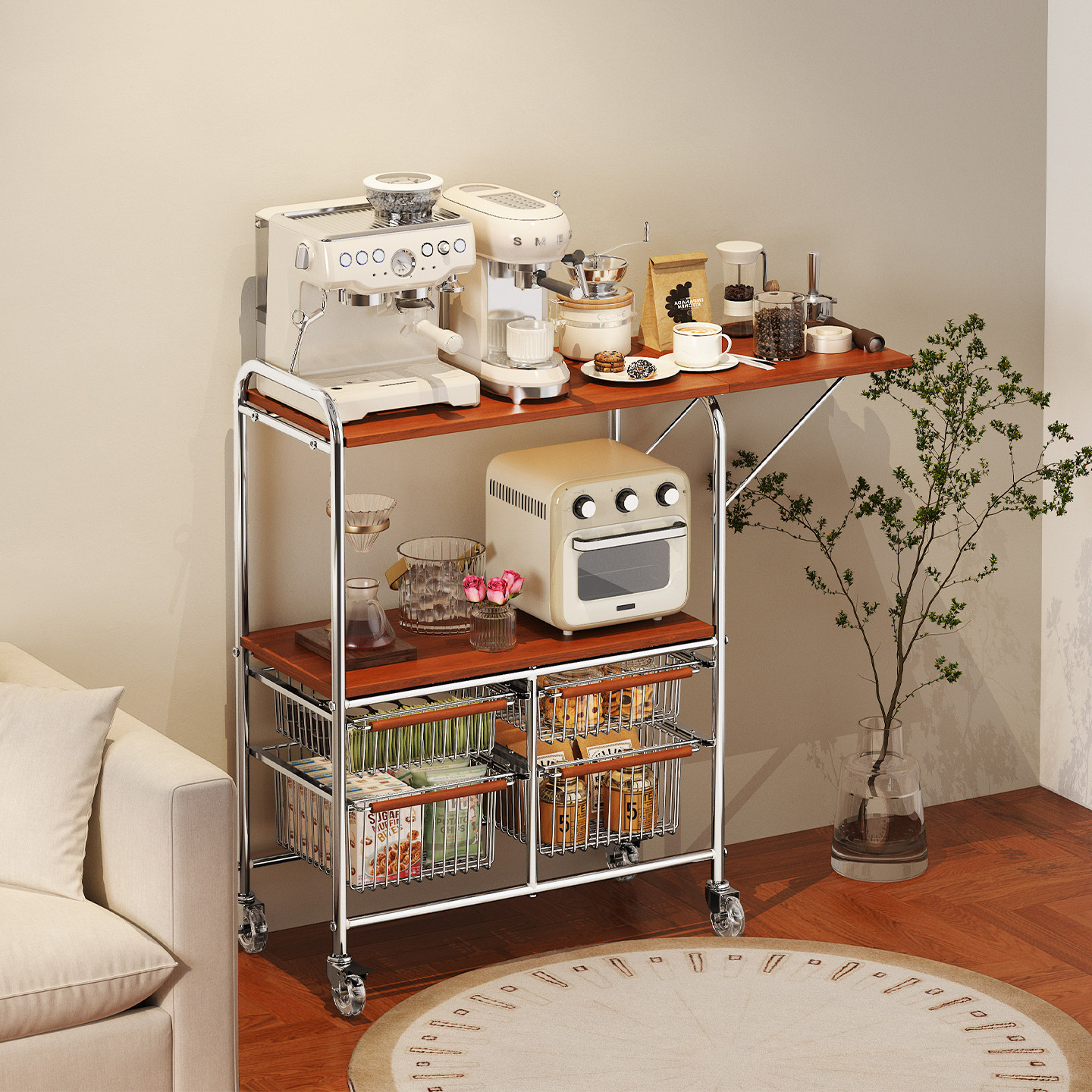 中古风零食架子置物架客厅高颜值大容量推车式小茶几移动储物边几,住宅家具,移动边几/推车,淘宝优惠券,粉丝福利购,淘宝优惠卷