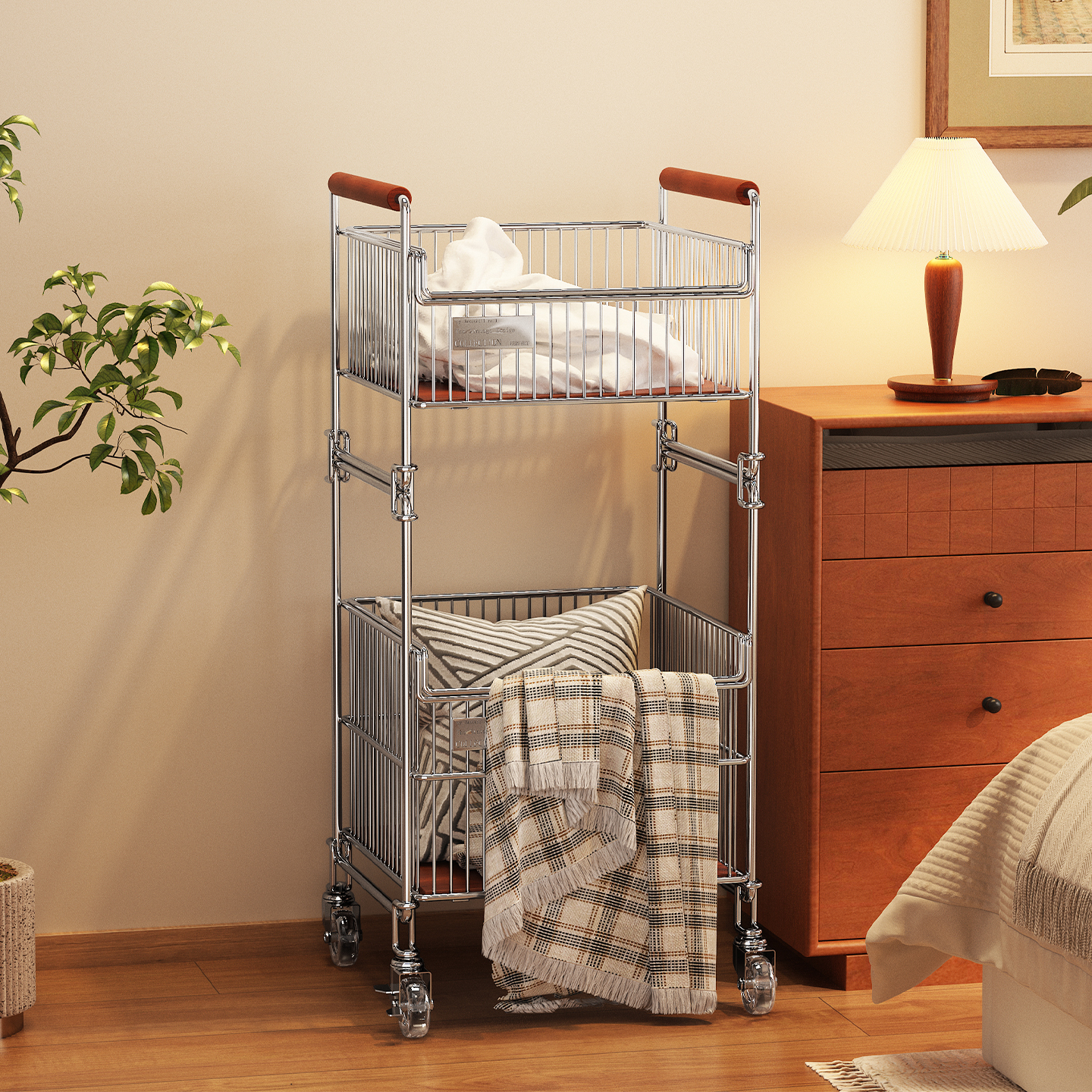 a生中古风可移动双层家用脏衣篮