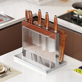 201不锈钢菜刀架菜板置物架多功能台面刀具砧板锅盖一体收纳层架