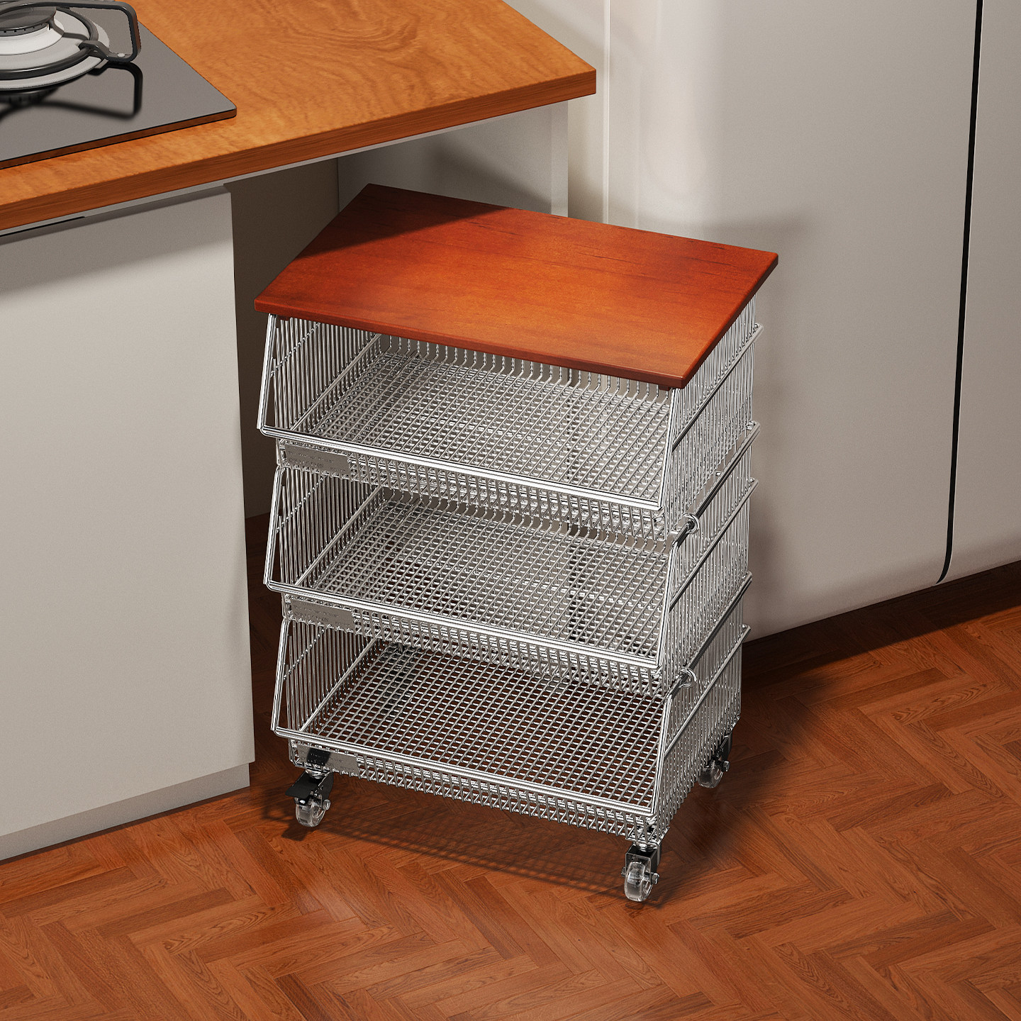 厨房置物架不锈钢橱柜内菜篮子小推车收纳架台下可移动蔬菜储物架,厨房/烹饪用具,果蔬置物架/篮/框,淘宝优惠券,粉丝福利购,淘宝优惠卷