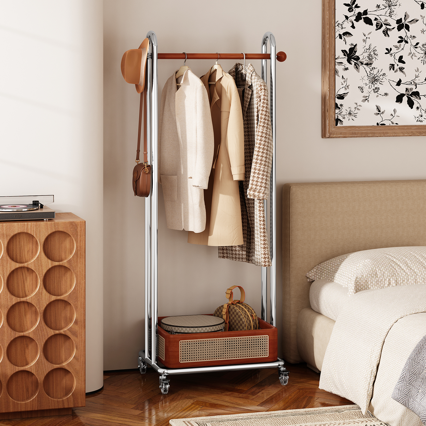 卧室床头柜衣帽架一体落地可移动挂衣架室内置物架床边放衣服架子,住宅家具,衣帽架,淘宝优惠券,粉丝福利购,淘宝优惠卷