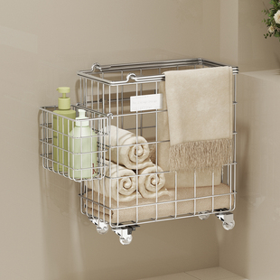 浴室衣服收纳筐壁挂式脏衣篓家用高级感轻奢置物架不锈钢洗衣篮子