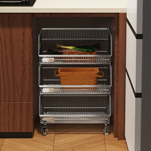 304不锈钢厨房小推车橱柜内置果蔬篮置物架落地可移动台下收纳筐