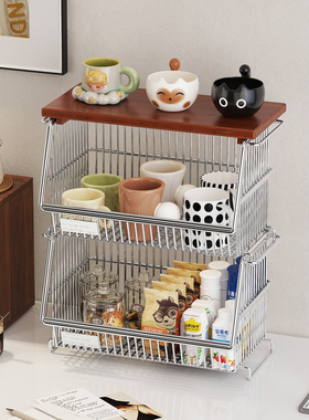 a生水杯置物架餐桌台面杂物收纳架子高级感咖啡角布置零食小推车