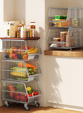 厨房小推车多功能蔬菜置物架夹缝菜篮子水果落地式移动零食收纳筐