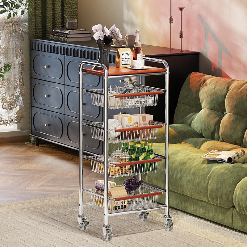 中古零食小推车客厅边几置物架卧室移动收纳小推车不锈钢饮料架子