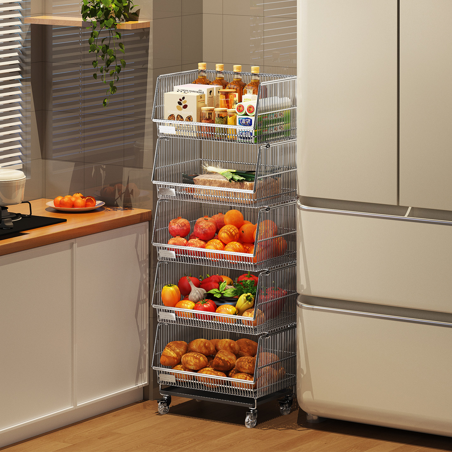 厨房蔬菜置物架冰箱侧夹缝隙收纳柜子落地多功能多层储物篮调料架,厨房/烹饪用具,厨房置物架/置物柜/角架,淘宝优惠券,粉丝福利购,淘宝优惠卷