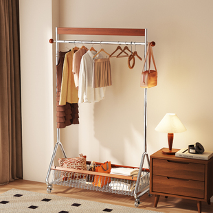 家用客厅衣帽架卧室可移动衣架落地床头柜挂衣架一体衣服置物架子