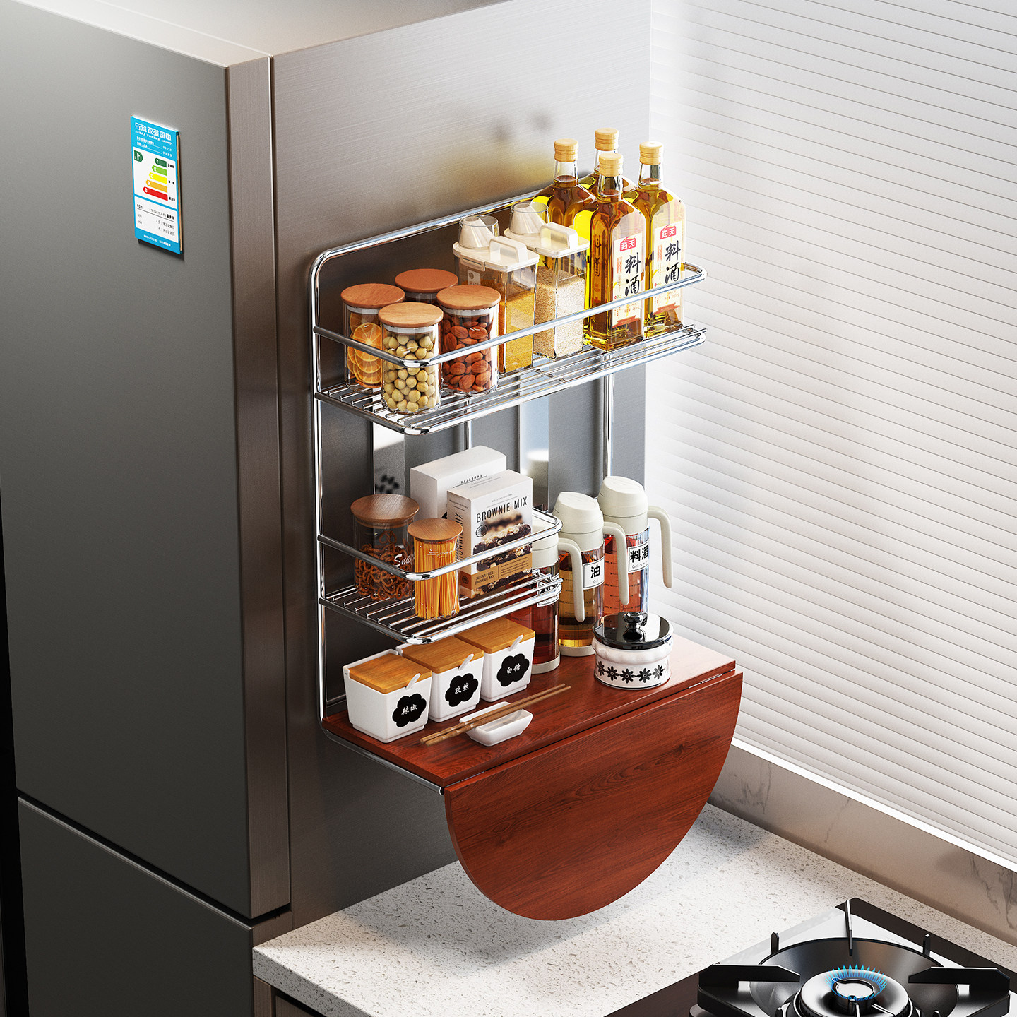 不锈钢厨房置物架壁挂免打孔油盐酱醋瓶罐调味料储物架墙上收纳架,住宅家具,搁板/置物架/家用陈列架,淘宝优惠券,粉丝福利购,淘宝优惠卷