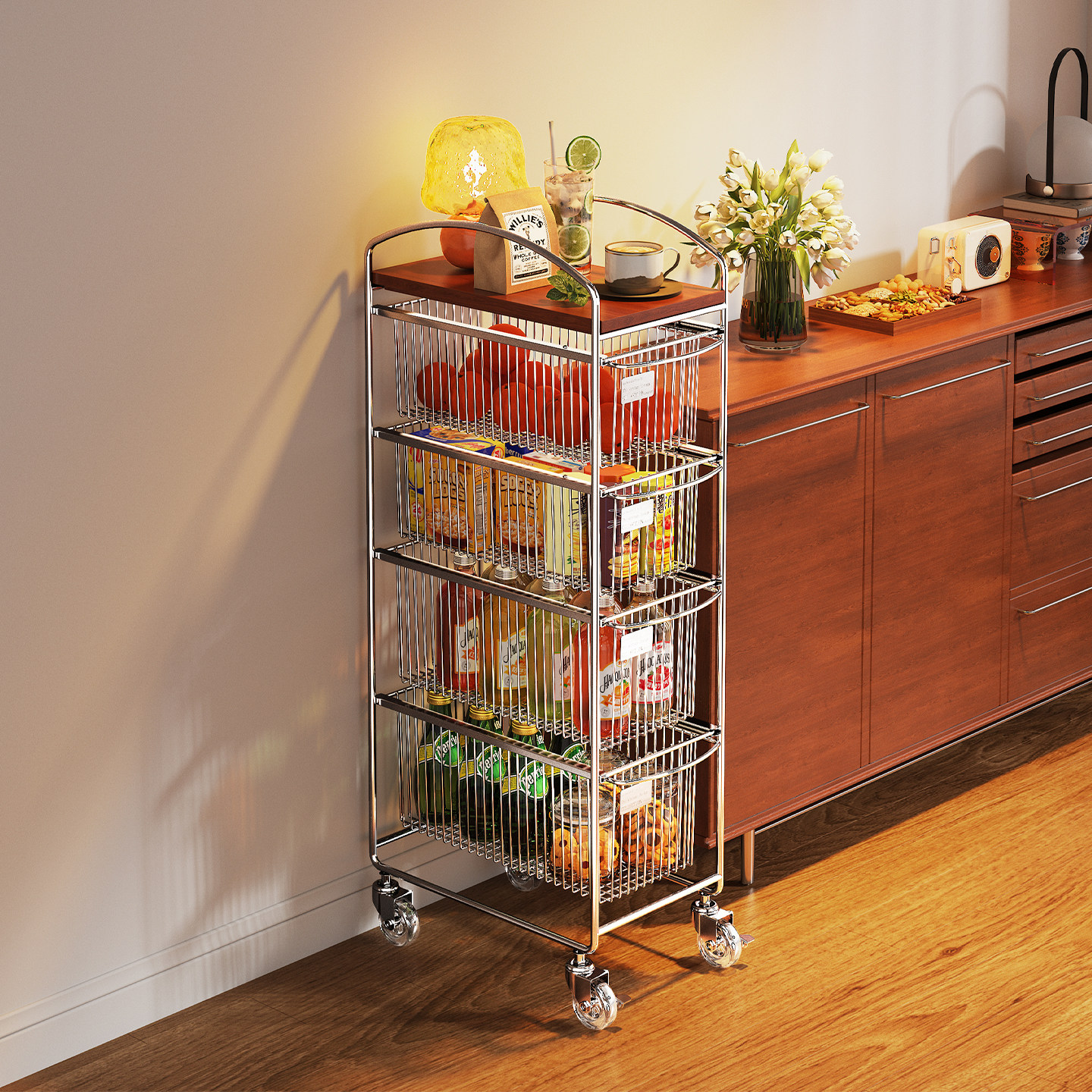 客厅零食置物架沙发边柜夹缝小推车抽拉式多功能落地移动收纳架子,收纳整理,收纳柜,淘宝优惠券,粉丝福利购,淘宝优惠卷