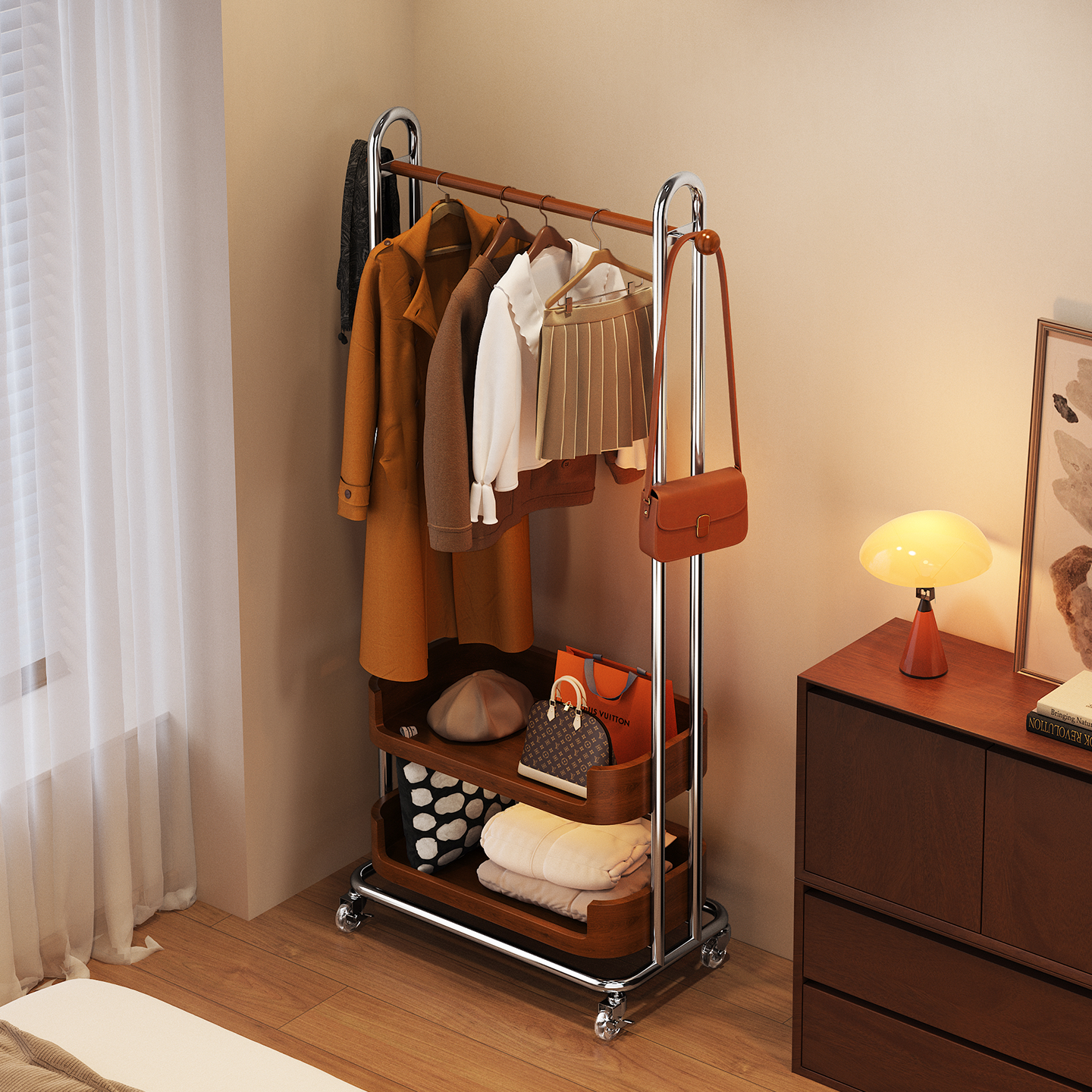 a生衣架落地卧室中古风挂衣架子