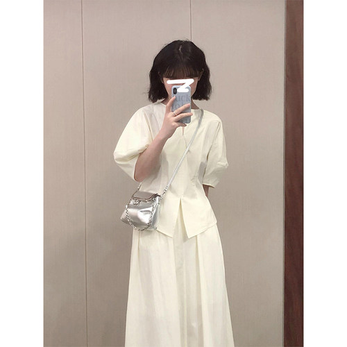 法式简约上衣女宽松半身裙套装