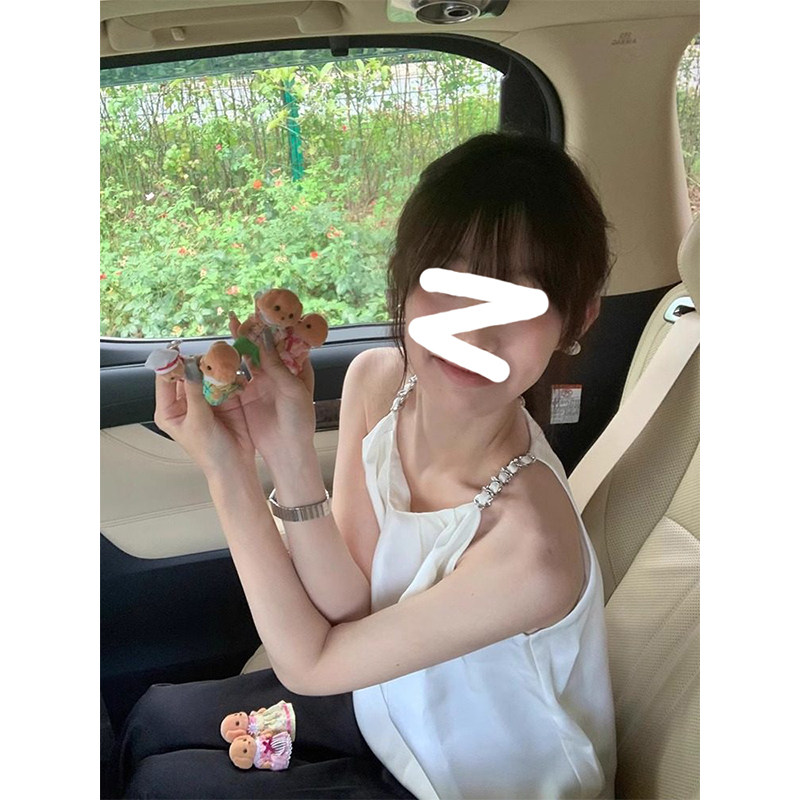 HUAX 当天发 法式气质缎面挂脖吊带背心女名缓宽松显瘦无袖上衣潮