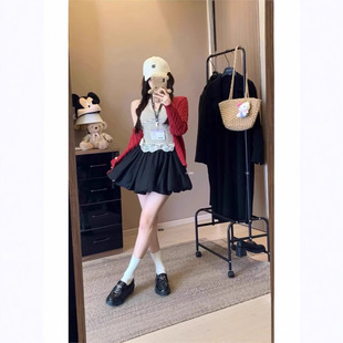 时尚小品牌新款简约潮流ins原宿撞色格子花苞半身裙短裙女装夏季