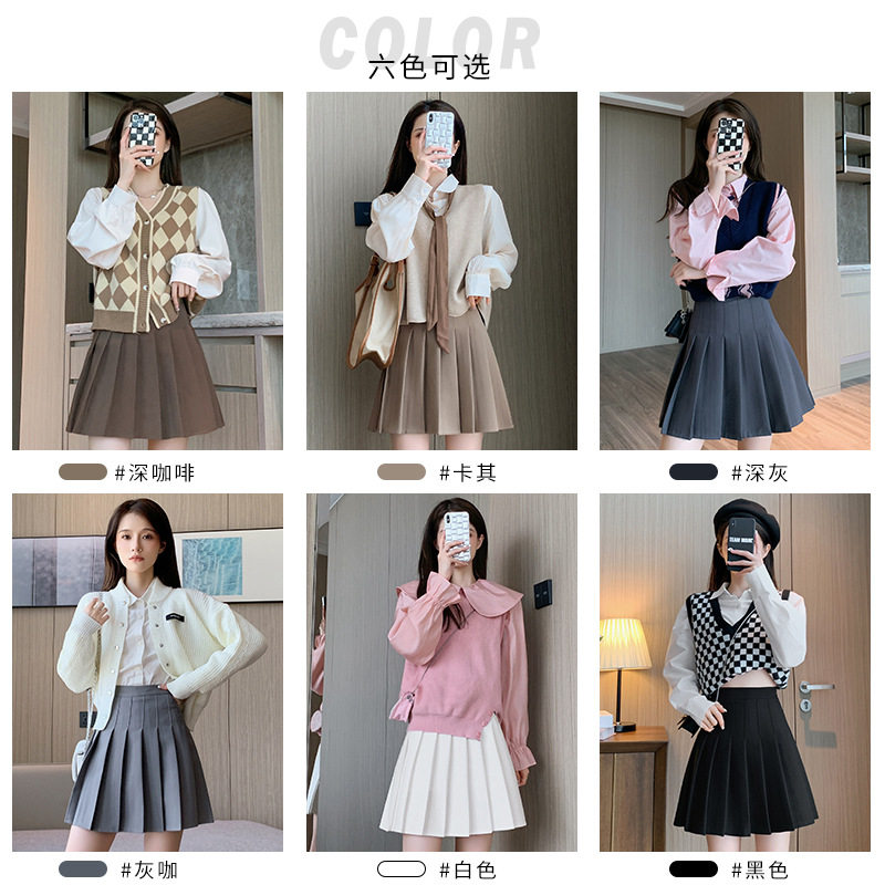 灰色百褶裙女高腰显瘦显瘦春夏季新款超火格子半身裙a字jk短裙