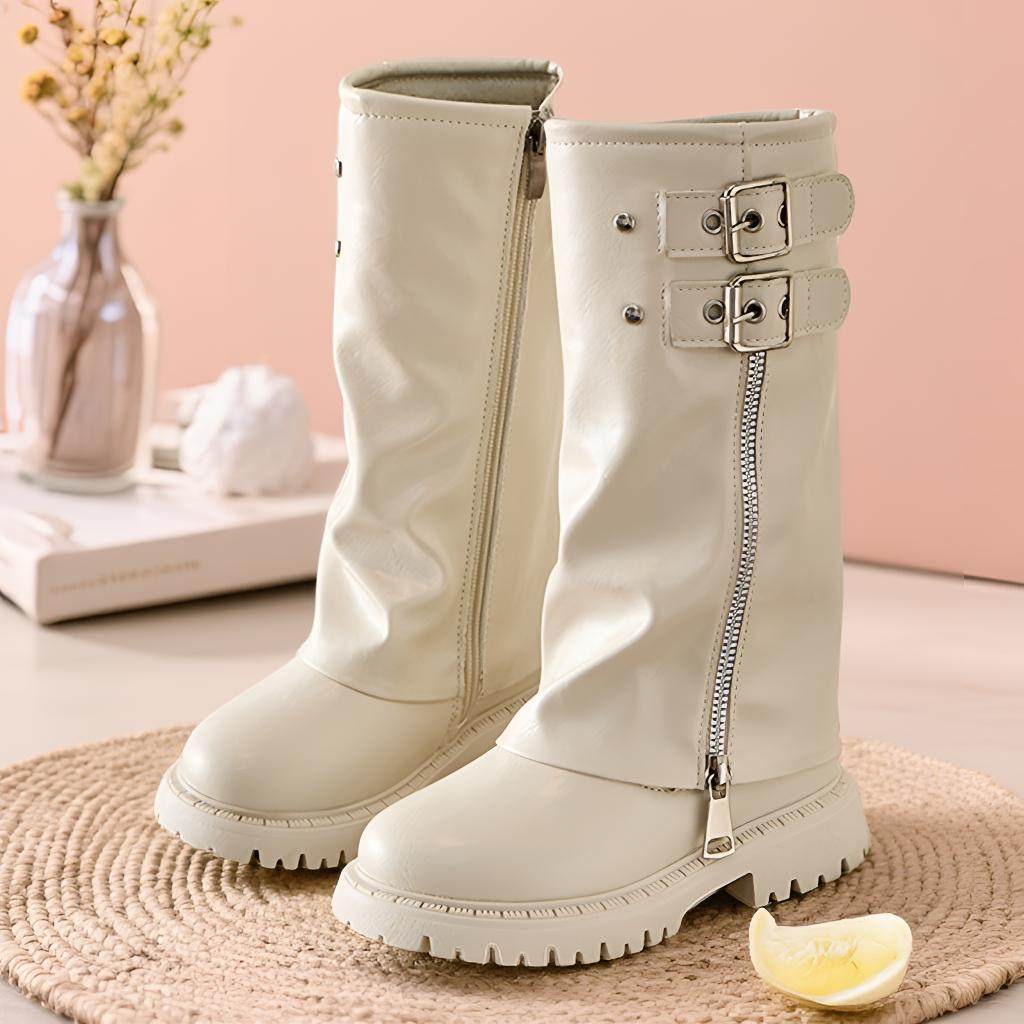 白色女童高筒靴美拉德长筒靴时尚走秀模特T台飒酷单靴公主马丁靴,童鞋/婴儿鞋/亲子鞋,皮靴,淘宝优惠券,粉丝福利购,淘宝优惠卷