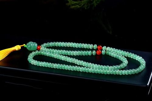 新疆天然玉石东陵玉108颗佛珠毛衣链佛头挂坠女款百搭项链配饰