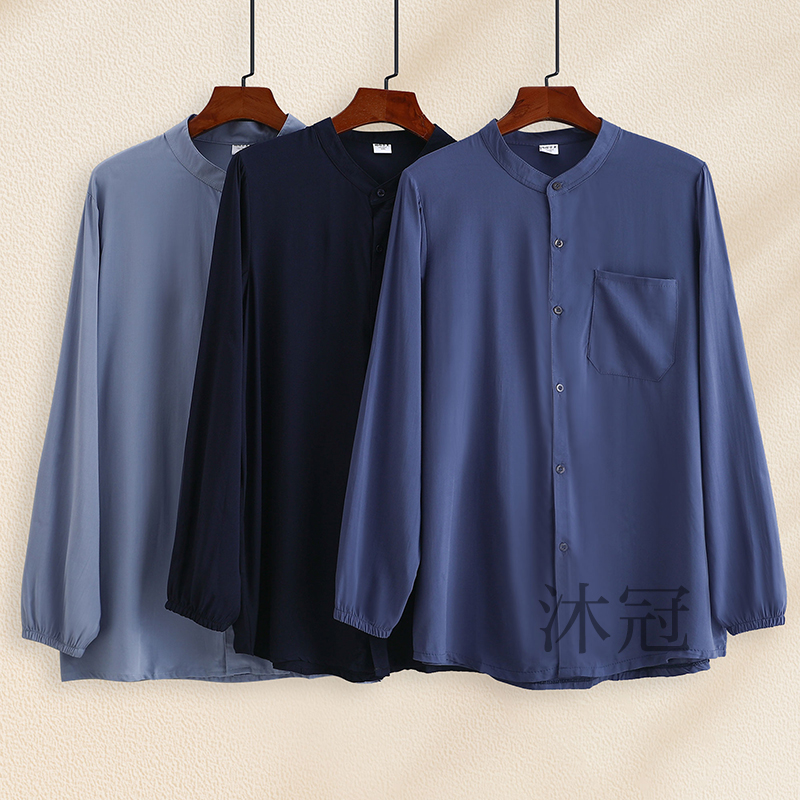 棉绸睡衣男士立领汗衫长袖开衫