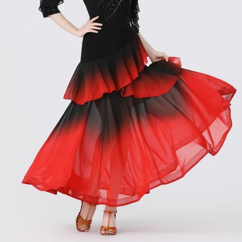 小瓶盖慢四长款大摆黑红半身裙