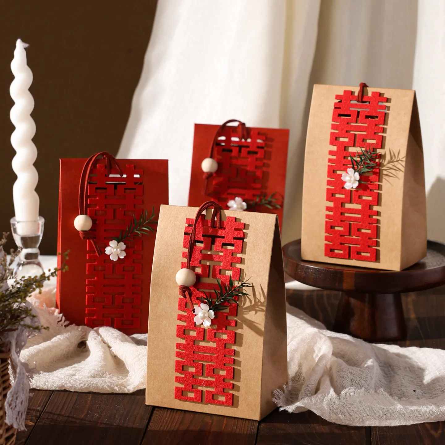 2025新款法式牛皮纸喜糖盒子喜糖袋子结婚婚礼空盒子中国风礼盒