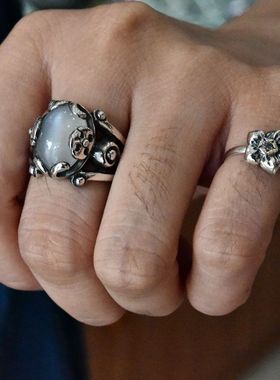 女士镶嵌锆石复古纯银饰品尾戒