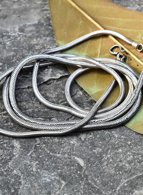 天堂制造泰国进口925纯银男士复古S钩麦穗纹实心蛇骨项链马鞭颈链