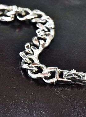 进口男士925纯银朋克扁平链手链