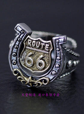 纯银徽章男士可调节开口戒指