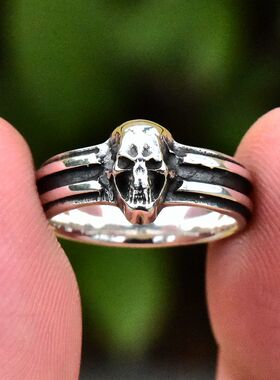 进口男女款925纯银骷髅头小尾戒