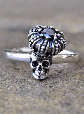 进口女士925纯银哥特骷髅头戒指