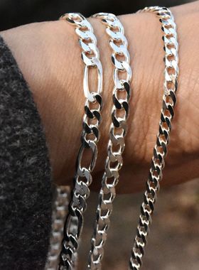 进口925纯银古巴链男士时尚颈链