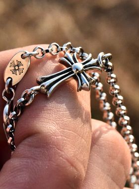 进口925纯银圆环男女士十字项链