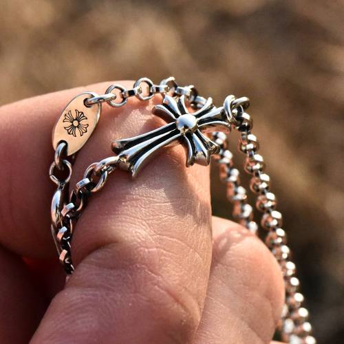 进口925纯银圆环男女士十字项链