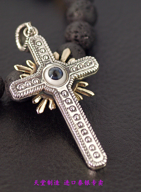 GV男士925纯银义眼十字架吊坠