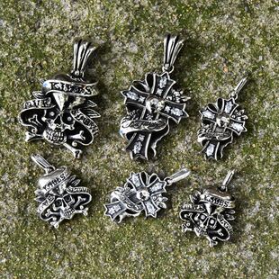 进口男女款925纯银至死不渝的爱与守护骷髅头十字架情侣吊坠挂件