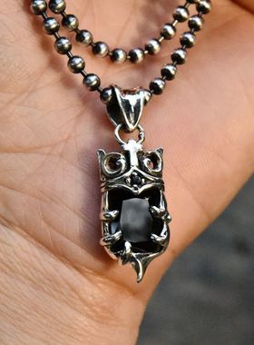 泰国进口女士复古哥特镶嵌切面黑玛瑙十字架皇冠盾牌925纯银吊坠